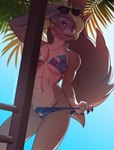 abs anthro bikini blonde_hair breasts claws clothing cocked_hip eyewear female fluffy fluffy_tail hair muscular muscular_anthro muscular_female narrowed_eyes outside palm_tree plant solo sunglasses swimwear tail tree two-piece_swimsuit under_boob ariannafray_pr tanya_(bronx23) mammal rodent sciurid tree_squirrel 2022 hi_res