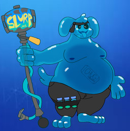 accessory anthro belly beverage beverage_can black_bandana black_bottomwear black_clothing black_pants blue_body bottomwear clothed clothing floppy_ears fusion goo_body headband holding_object holding_tool male moobs nipples overweight overweight_anthro overweight_male pants pseudo_hair slurp_barrel slurp_juice solo tongue tongue_out tools topless topless_anthro topless_male cowprintsoda epic_games fortnite rippley_(fortnite) slurp_puppy_(fortnite) canid canine canis domestic_dog goo_creature mammal alternate_version_at_source concept_art sketch