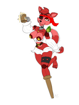 accessory anthro areola areola_slip armwear belt beverage bottomwear breasts cheek_tuft clothing crossgender dipstick_tail duo exposed_breasts eye_patch eyelashes eyewear facial_tuft female feral front_view fur garter head_tuft headband holding_beverage holding_object hook hook_hand jewelry looking_at_viewer machine markings necklace open_mouth orange_eyes pasties pegleg red_areola red_body red_fur simple_background skirt star_pasties tail tail_markings thick_thighs topwear tuft white_armwear white_background white_bottomwear white_clothing white_skirt white_topwear wide_hips zhenai five_nights_at_freddy's freddy_fazbear's_pizzeria_simulator scottgames rockstar_foxy_(fnaf) animatronic avian bird canid canine fox mammal parrot robot 3:4 hi_res