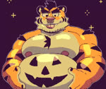 anthro belly facial_piercing fur holidays humanoid_hands male moobs nipples nose_piercing nose_ring overweight overweight_male piercing pink_nose ring_piercing simple_background solo tongue tongue_out yellow_body yellow_fur cursedmarked halloween butch_(cursedmarked) canid canine canis domestic_dog felid mammal pantherine tiger 2021 animated loop no_sound short_playtime webm