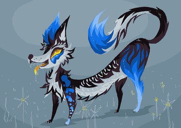 ambiguous_gender blue_body blue_fur brown_body brown_fur brown_tail feral flower fur grey_body grey_fur multicolored_body multicolored_fur open_mouth open_smile plant smile solo tail tongue yellow_tongue naircat canid canine mammal 2017 digital_drawing_(artwork) digital_media_(artwork) microsoft_paint_(artwork)
