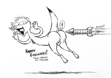 3_toes 4_fingers anthro balls big_butt biped black_tail_tip butt cheek_tuft chest_tuft dipstick_tail exclamation_point facial_tuft feet fingers fireworks genitals glance glancing_back head_tuft holidays humor imminent_anal knee_tuft leg_tuft looking_back male markings midair nude oh_crap open_mouth raised_tail rocket shadow shocked solo sound_effects speech_bubble surprised tail tail_markings text thick_tail toes toony tuft uhoh wide_eyed jwbalsley 4th_of_july taboose herpestid mammal meerkat 2025 black_and_white digital_drawing_(artwork) digital_media_(artwork) english_text hi_res monochrome shaded sketch