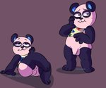 anthro balls black_body black_fur black_nose clothing fur genitals male penis shirt simple_background sitting slightly_chubby solo topwear white_body white_fur cries-in-paloma animal_crossing nintendo chow_(animal_crossing) bear giant_panda mammal 2020