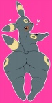 anus blush butt female feral genitals heart_symbol looking_at_back looking_at_viewer pink_background presenting presenting_hindquarters pussy simple_background smile solo wakasumire nintendo pokemon eeveelution generation_2_pokemon pokemon_(species) umbreon