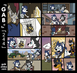 acoustic_guitar aged_down anthro barefoot bedroom black_body black_fur blue_body blue_eyes blue_fur book chair clothed clothing drawing_(object) duo electric_guitar eyes_closed eyewear feet flashback fourteen_frame_image fur furniture glasses guitar male musical_instrument musical_note musical_symbol on_chair outside playing_guitar playing_harmonica playing_music plucked_string_instrument reading reading_book sitting sitting_on_chair sparkles store store_window string_instrument symbol text thought_bubble tractor vehicle wearing_glasses white_face gabshiba gab_(comic) bau_husky blau_husky karl_doberman canid canine canis dobermann domestic_dog husky mammal nordic_sled_dog pinscher spitz 2026 colored comic digital_drawing_(artwork) digital_media_(artwork) url brother_(lore) brothers_(lore) father_(lore) father_and_child_(lore) father_and_son_(lore) parent_(lore) parent_and_child_(lore) parent_and_son_(lore) sibling_(lore) son_(lore)