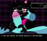 anthro black_body black_fur blush clothed clothing dialogue duo erection eyewear fur genitals glasses hair horn imminent_oral looking_at_viewer male male/male penis scarf simple_background smile text tongue conditional_dnp feelin_synful deltarune undertale undertale_(series) kris_(deltarune) masc_kris_(deltarune) ralsei bovid caprine goat human mammal digital_media_(artwork) english_text hi_res