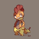 ambiguous_gender anthro biped frown grey_background looking_aside orange_body red_body simple_background solo yellow_body advos nintendo pokemon generation_5_pokemon pokemon_(species) scrafty 1:1