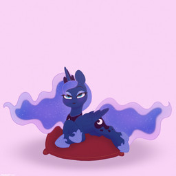 armor bent_legs blue_eyebrows blue_eyes blue_horn blue_mane blue_pupils blue_tail blue_wings crown cutie_mark eyebrows eyelashes feathered_wings feathers female female_feral feral folded_wings half-closed_eyes headgear hooves horn light long_tail lying_on_pillow mane narrowed_eyes on_pillow open_mouth open_smile peytral pillow pink_background princess pupils quadruped red_pillow royalty sabatons simple_background smile solo sparkles sparkling_mane tail tiara unguligrade unicorn_horn wavy_mane wavy_tail wings starburst_uwu friendship_is_magic hasbro my_little_pony mythology princess_luna_(mlp) equid equine mammal mythological_creature mythological_equine winged_unicorn 1:1 2025 absurd_res colored digital_drawing_(artwork) digital_media_(artwork) english_description full-length_portrait hi_res lighting portrait shaded