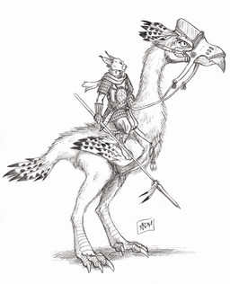 ambiguous_gender anthro armor barefoot beak belt biped breastplate buckle clothed clothing digitigrade duo ear_piercing ear_ring ear_tuft feathered_crest feathers feet feral gauntlets gloves halter handwear head_crest holding_object holding_weapon looking_forward markings melee_weapon piercing polearm reins riding ring_piercing saddle scabbard schynbalds shadow side_view simple_background sitting spaulder spear spots spotted_body spotted_feathers standing straps sword tail talons toes tuft weapon white_background 0laffson avian bird caracal caracal_(genus) felid feline mammal 2018 full-length_portrait graphite_(artwork) portrait signature traditional_media_(artwork)