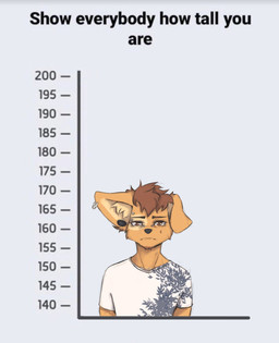 anthro bridge_piercing brown_body brown_eyes brown_fur brown_hair chart clothed clothing ear_piercing eyebrow_piercing facial_piercing floppy_ears fur gauged_ear hair height_chart kemono looking_at_viewer male male_anthro nose_piercing piercing shirt short_hair solo t-shirt tan_body tan_fur text topwear tinygaypirate canid canine canis domestic_dog mammal spitz 2023 digital_media_(artwork) english_text hi_res