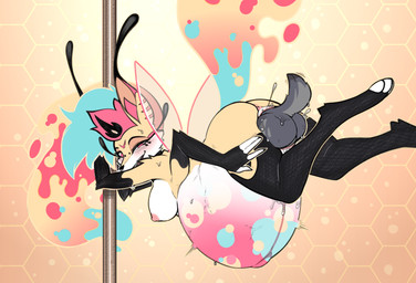 antennae_(anatomy) anthro belly big_belly big_breasts birth black_body black_fur blush bodily_fluids breasts breech_birth butt duo feet female fingers fur genital_fluids genitals grey_body grey_fur huge_belly hyper hyper_belly hyper_birth hyper_pregnancy live_birth looking_at_viewer motion_lines multi_arm multi_limb multicolored_body multicolored_fur narrowed_eyes neonate nipples nude one_eye_closed pregnant pregnant_anthro pregnant_female tail tan_body tan_fur toes vaginal_birth vaginal_fluids vulva white_body white_fur young papa_soul hellaverse helluva_boss queen_bee-lzebub_(helluva_boss) arthropod bee canid canine hybrid hymenopteran insect mammal absurd_res hi_res