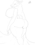 anthro antlers big_breasts big_butt breasts butt cloak cloak_only clothing crossgender female horn ineffective_clothing mature_anthro mature_female mostly_nude solo thick_thighs pillowymounds spooky's_jump_scare_mansion specimen_8 deer mammal hi_res monochrome sketch