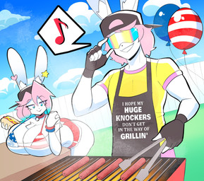 :> american_flag_bikini anthro apron backwards_baseball_cap backwards_hat balloon baseball_cap bell bell_collar big_breasts bikini black_apron black_baseball_cap black_clothing black_fingerless_gloves black_gloves black_handwear blue_eyes blue_hair bottomwear breast_rest breasts chest_tuft cleavage closed_smile clothed clothing cloud collar day duo eye_through_hair eyebrow_through_hair eyebrows eyelashes eyelashes_through_hair female fence fingerless_gloves flag_bikini food fur furgonomic_baseball_cap furgonomic_hat furgonomic_headwear furgonomics gloves grass grill hair handwear hat headgear headwear holidays hot_dog hotpants huge_breasts inflatable inner_ear_fluff jingle_bell jingle_bell_collar long_ears looking_at_another male mouth_closed multicolored_eyes multicolored_hair musical_note musical_symbol pedophile_iconography pink_eyes pink_hair plant red_bottomwear red_clothing red_hotpants red_shorts shirt shorts sky smile speech_bubble swimwear symbol t-shirt text text_on_apron text_on_clothing tongs tools topwear translucent translucent_clothing translucent_hair translucent_shirt translucent_t-shirt translucent_topwear tuft two-piece_swimsuit two_tone_eyes two_tone_hair visor white_body white_fur yellow_clothing yellow_shirt yellow_t-shirt yellow_topwear theycallhimcake 4th_of_july j_(theycallhimcake) pb_(theycallhimcake) lagomorph leporid mallkin mammal rabbit 2024 absurd_res digital_drawing_(artwork) digital_media_(artwork) english_description english_text hi_res busty_boy_(lore) male_(lore)
