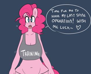 anthro anthrofied big_breasts breasts dialogue female heart_symbol huge_breasts solo text somescrub friendship_is_magic hasbro my_little_pony hugtastic_pinkie_pie pinkie_pie_(mlp) earth_pony equid equine horse mammal pony 2015 english_text hi_res