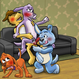 3_toes 4_fingers after_sex age_difference all_fours animal_genitalia animal_penis animal_vulva anthro balls belly big_belly black_nose blue_body blue_fur blush bodily_fluids brown_ears brown_hair canine_genitalia canine_penis canine_vulva collar cum cum_in_vagina cum_inside cum_on_face dripping dripping_vulva ejaculation eyelashes eyes_closed feet female fingers floppy_ears foursome freckles fur furniture genital_fluids genitals group group_sex hair holding_balls knot knotted_penis licking licking_lips looking_up male male/female mature_female navel nude older_female one_eye_closed open_mouth orange_body orange_fur orgasm penis purple_body purple_fur raised_tail rug sex sitting size_difference smaller_female smile sofa stain tail teeth threesome toes tongue tongue_out translucent vaginal_fluids vulva wallpaper_(decoration) white_belly yellow_body yellow_fur young younger_female deltaflame go_dog_go! colby_(deltaflame) fan_character maw_barker sergeant_pooch tag_barker bird_dog canid canine canis domestic_dog hunting_dog labrador mammal retriever terrier 1:1 digital_drawing_(artwork) digital_media_(artwork) hi_res shaded daughter_(lore) mother_(lore) parent_(lore)