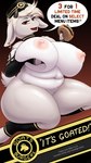 anthro big_breasts breasts burger curvy_figure female food fur genitals huge_breasts nipples nude pussy solo text thick_thighs voluptuous white_body white_fur wide_hips replica_(artist) bovid caprine goat mammal absurd_res english_text hi_res