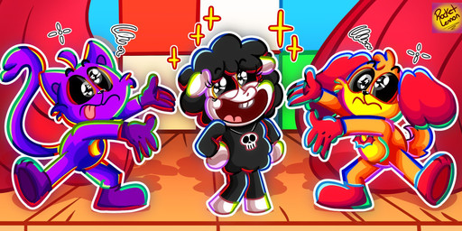 anthro black_body black_fur black_wool female fur group male orange_body purple_body references smile trio white_body wool_(fur) rocketlennon mob_entertainment nightmare_critters poppy_playtime smiling_critters baba_chops_(poppy_playtime) catnap_(poppy_playtime) dogday_(poppy_playtime) bovid canid canine canis caprine domestic_cat domestic_dog felid feline felis mammal sheep hi_res