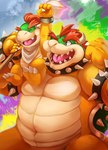 2015 belly bowser bowser_jr. collar duo fangs father_(lore) father_and_child_(lore) father_and_son_(lore) koopa male mario_bros navel nintendo ocaritna parent_(lore) parent_and_child_(lore) parent_and_son_(lore) pecs scalie slightly_chubby smile son_(lore) spiked_collar spiked_wristband spikes teeth