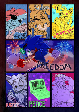 anthro apron artificial_intelligence baseball_cap beverage_can bottomwear burger burger_bun cheek_tuft clothed clothing computer cotton_tail cybernetic_arm cybernetic_leg cybernetic_limb cybernetics denim denim_bottomwear denim_clothing denim_shorts electronics eyelashes eyes_closed eyewear eyewear_on_head facial_tuft female fingerless_gloves fireworks fishnet_clothing fishnet_topwear food footwear gesture gloves goggles goggles_on_head group hand_gesture handwear hat head_tuft headgear headwear machine male one_eye_closed open_clothing open_shirt open_topwear quills_(anatomy) shirt shoes shorts simple_background sunglasses text tongs tools top_hat topwear tuft v_sign 123mines angelboxcart20 b1uewhirlwind kc456 skidtheremix sonicboon tiagoma1954 archie_comics sega sonic_the_hedgehog_(archie) sonic_the_hedgehog_(comics) sonic_the_hedgehog_(series) antoine_d'coolette bunnie_rabbot miles_prower nicole_the_lynx rotor_the_walrus sally_acorn sonic_the_hedgehog canid canine canis chipmunk coyote cyborg digital_creature eulipotyphlan felid feline fox ground_squirrel hedgehog lagomorph leporid lynx mammal marine pinniped rabbit rodent sciurid walrus english_text hi_res monochrome