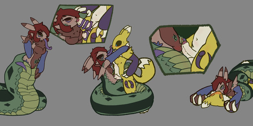 apode balls blush breasts coiling corruption double_tomoe female genitals intersex kissing legless mind_control penis pinned_arms serpentine sex split_form tomoe_(symbol) tongue tongue_out vaginal trapknight bandai_namco digimon digimon_(species) draconcopode lamia renamon reptile scalie snake absurd_res hi_res