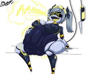 accessory acid ambiguous_fluids ambiguous_gender ambiguous_prey barely_contained belly belly_grab big_belly big_breasts black_body body_outline bow_ribbon bra breasts burping clothing container digestion digestion_noises fangs female female_pred fully_inside garter_straps glass glass_container glowing glowing_eyes grey_hair hair hand_on_ground headband holding_belly huge_breasts knee_highs leaning leaning_backward legs_over_edge legwear long_tongue machine mostly_nude nipple_outline nipples open_mouth oral_vore pigtails prey_outline rumbling_stomach sharp_teeth simple_background sitting soft_vore solo sound_effects speech_bubble stinger struggling struggling_prey suit tail teeth text thick_thighs tongue twintails_(hairstyle) underwear vore weapon_tail white_background white_body wide_hips yellow_clothing yellow_eyes yellow_text yellow_tongue yellow_underwear rioter glitch_productions murder_drones j_(murder_drones) disassembly_drone humanoid robot robot_humanoid hi_res signature story story_in_description