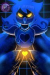 angry anthro armor bangs beak blue_body blue_hair breastplate cosmic_wings female geometric_background glowing glowing_eyes grid_background hair heart_symbol long_hair looking_at_another looking_down pattern_background pauldron simple_background solo star yellow_eyes theglitchedowl undertale_(series) undertale_yellow martlet_(zenith_form) avian bird soul_(undertale) 2:3 absurd_res hi_res