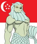 anthro commander droll3 fin flag flag_background half_naked hi_res hybrid looking_at_viewer male mane merlion muscular muscular_anthro muscular_male singapore solo world_war world_war_2