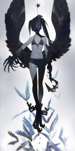 3_toes asymmetrical_hair bikini bikini_top biped black_body black_feathers black_hair blood blood_drip blue_eyes bodily_fluids bottomwear bound chain chained choker claws clothing cuff_(restraint) detailed_background dripping feathers feet female finger_claws glowing glowing_eyes grey_body grey_skin hair holding_object holding_weapon hotpants jewelry long_hair long_legs markings mostly_nude neck_markings necklace prosthetic_hands restraints shackles shorts slim solo star_symbol surgical_suture swimwear talons toe_claws toes two-piece_swimsuit weapon wings wrist_cuffs huke black_rock_shooter animal_humanoid avian avian_humanoid humanoid absurd_res digital_media_(artwork) digital_painting_(artwork) hi_res high_contrast painting_(artwork)