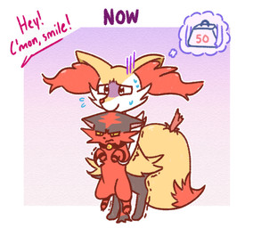 3_toes ambiguous_anthro ambiguous_feral ambiguous_gender anthro arm_tuft big_tail biped black_body black_fur black_nose bodily_fluids border cheek_tuft closed_smile dipstick_tail duo ears_down facial_tuft feet feral flying_sweatdrops forced_smile front_view frown fur furrowed_eyebrows gradient_background hip_tuft holding_another inner_ear_fluff markings mouth_closed multicolored_body multicolored_fur nude_ambiguous nude_anthro object_in_tail orange_body orange_fur orange_inner_ear_fluff orange_nose orange_tail_tip pained_expression pivoted_ears quadruped shaking shoulder_tuft simple_background smile snout speech_bubble standing stick stick_in_tail sweat sweatdrop tail tail_markings thought_bubble toes trembling tuft two_tone_tail white_body white_border white_fur yellow_body yellow_fur yellow_tail stubbypubby nintendo pokemon braixen canid felid feline generation_6_pokemon generation_7_pokemon mammal pokemon_(species) torracat 2022 colored digital_drawing_(artwork) digital_media_(artwork) flat_colors hi_res