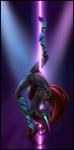 anthro bioluminescence black_border border breasts clothed clothing dancing female glowing glowing_spots hair hooves horn leather midriff nipples piercing pole pole_dancing simple_background smile solo spots spread_legs spreading quillu mythology quillu_(character) equid equine mammal mythological_creature mythological_equine unicorn 2015 digital_media_(artwork) hi_res