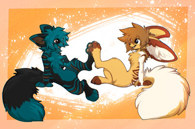 anthro biped duo eye_contact feet female footsie fur hair looking_at_another male nude nude_anthro nude_female nude_male paw_to_paw sitting smile tail magenta7 magenta_(magenta7) slash_(slashster) canid canine fennec_fox fox mammal true_fox 2025 digital_drawing_(artwork) digital_media_(artwork) hi_res