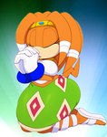 2022 anthro big_breasts bigdon1992 bottomwear breasts circlet clothing echidna eyes_closed female footwear gloves hands_together handwear hi_res kneeling mammal monotreme orange_body praying sandals sega shirt shoes skirt solo sonic_adventure sonic_the_hedgehog_(series) tikal_the_echidna topwear