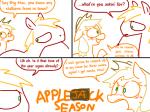 2012 applejack_(mlp) big_macintosh_(mlp) blush bodily_fluids clothing comic dialogue duo earth_pony english_text equid equine female feral friendship_is_magic hasbro hat headgear headwear horse in_heat male mammal my_little_pony pony sibling_(lore) simple_background sweat text the_weaver white_background