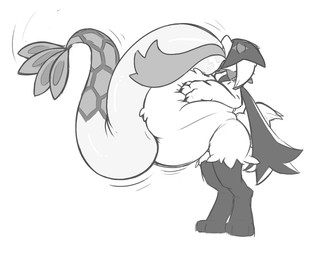 belly big_belly duo oral_vore overweight simple_background vore white_background mienvian nintendo pokemon generation_3_pokemon generation_9_pokemon meowscarada milotic pokemon_(species) 2025 monochrome