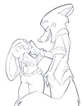 anthro butt clothed clothing duo ears_down female flirting flirting_look fluffy fluffy_tail fully_clothed hand_in_pocket holding_arm male male/female open_mouth open_smile pivoted_ears pockets police police_uniform scut_tail short_tail smile tail thick_thighs uniform bl394 disney zootopia judy_hopps nick_wilde canid canine european_rabbit fox lagomorph leporid mammal oryctolagus rabbit red_fox true_fox absurd_res hi_res sketch