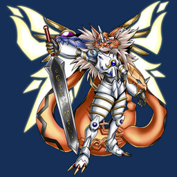 anthro armor clothing cross_pupils female fur gauntlets gloves gold_wings handwear katana light light_wings markings mechanical_wings melee_weapon multicolored_armor orange_body orange_fur purple_markings red_eyes reflective_body simple_background smile solo sword tail toony tuft weapon white_armor wing_armor wings jedigimon bandai_namco digimon original_character_do_not_steal omegameicrackmon digimon_(species) hybrid hybrid_digimon meicrackmon meicrackmon_vicious_mode omnimon 1:1 alpha_channel detailed hi_res lighting shaded