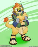 anthro balls blush bottomless clothed clothing crossed_arms eyewear flaccid genitals glasses male penis slightly_chubby slightly_chubby_male solo wolfblade lost_in_oz reigh felid lion mammal pantherine hi_res