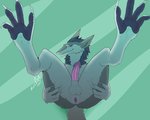 anthro anus anus_held_open balls claws erection fur genitals grey_body grey_fur long_nails male paws penis simple_background solo tail white_body white_fur malekart sergal 5:4 digital_drawing_(artwork) digital_media_(artwork) shaded simple_shading