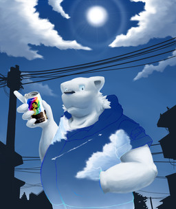 anthro belly city clothing fur hoodie humanoid_hands kemono male outside overweight overweight_anthro overweight_male solo sun topwear white_body white_fur tor@ bear mammal 2011 cool_colors