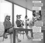 2024 4_toes 5_fingers amber_(zaush) anthro anthro_on_anthro barefoot bird_dog canid canine canis charles_(zaush) clothed clothing comic connor_(zaush) cuckold dialogue digital_media_(artwork) domestic_dog electronics english_text feet female fingers fur greyscale group herding_dog hi_res hindpaw holding_object holding_phone humanoid_hands hunting_dog labrador levi_(zaush) male male/female malinois_dog mammal monochrome nipples open_mouth open_smile pastoral_dog paws phone phone_call retriever sandwiched sheepdog sitting smile teeth text toes tongue zaush