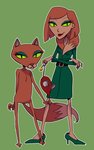 alternate_species anthro clothing duo female green_sclera humanized looking_at_viewer toy c2ndy2c1d cartoon_network courage_the_cowardly_dog kitty_(courage_the_cowardly_dog) domestic_cat felid feline felis human mammal 2014 hi_res