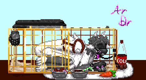 anthro bdsm beverage cage cola collar duo leash male male/male mawtail obedient paw_mitts petplay roleplay simple_background snack soda solo aromishedreamer aromdreamer shaddy digital_media_(artwork) hi_res pixel_(artwork) russian_description story story_in_description