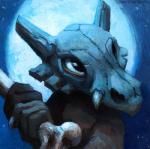 ambiguous_gender black_eyes bone brown_body brown_skin claws front_view holding_object holding_weapon looking_up mask melee_weapon moon night outside skull_mask solo standing supermoon text weapon kenket nintendo pokemon cubone generation_1_pokemon pokemon_(species) 2018 bust_portrait painting_(artwork) portrait traditional_media_(artwork) url