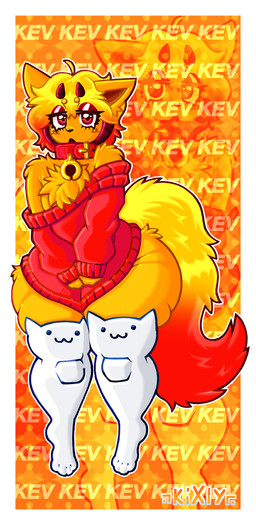 anthro bell bell_collar cat_socks clothing collar femboy footwear gradient_background huge_thighs hyper male pattern_background simple_background socks solo sweater thick_thighs topwear kixly kevin_morningstar_(character) bovid canid canine caprine demon fox goat hybrid mammal absurd_res hi_res
