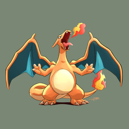 ambiguous_gender anthro belly big_belly blue_eyes blue_wings fangs featureless_crotch fire flaming_tail front_view green_background membrane_(anatomy) membranous_wings narrowed_eyes nude open_mouth orange_body orange_tail semi-anthro simple_background solo tail teeth wings yellow_body yellow_tail crazydrak nintendo pokemon charizard generation_1_pokemon pokemon_(species) 1:1 2020 absurd_res dated hi_res signature