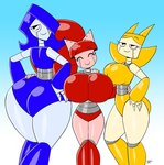 big_breasts big_butt breasts butt curvy_figure eyes_closed female group hair hair_over_eye hand_on_hip hourglass_figure huge_breasts huge_butt looking_at_viewer machine trio aeolus06 lucrecia_(d-stro) mariela_(d-stro) nadia_(d-stro) humanoid robot 2024 absurd_res hi_res sibling_(lore) sister_(lore) sisters_(lore)