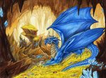 ambiguous_gender blue_body blue_scales chin_spikes claws detailed_background facial_spikes feral head_spikes horn membrane_(anatomy) membranous_wings scales solo spikes spikes_(anatomy) tail wings natoli european_mythology mythology dragon mythological_creature mythological_scalie scalie western_dragon 2019 traditional_media_(artwork)