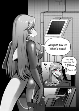 anthro bodysuit clothing dialogue female imminent_hypnosis science_fiction skinsuit solo speech_bubble text tight_clothing rd406 samantha_stathis aquatic cetacean dolphin mammal toothed_whale absurd_res comic english_text hi_res monochrome story story_in_description