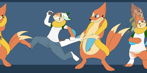 anthro black_claws black_nose blue_eyes claws clothing duo female female_symbol fur gender_symbol gender_transformation green_eyes green_tongue male markings mtf_transformation orange_body orange_fur sharp_teeth shrinking size_transformation species_transformation standing symbol tail teeth toe_claws tongue transformation tomek1000 nintendo pokemon buizel floatzel generation_4_pokemon hybrid mammal pokemon_(species) 2018 absurd_res hi_res long_image wide_image