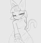 accessory anthro biped bracelet clothed clothing eyelashes female front_view frown frowning_at_viewer fur hair jewelry looking_at_viewer navel skimpy solo tail wraps wraps_only arteficialtrees animal_crossing nintendo ankha_(animal_crossing) domestic_cat felid feline felis mammal hi_res monochrome sketch